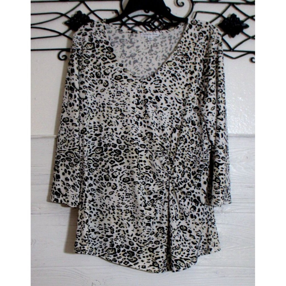 Anthropologie Ophelia Roe Women's Knit Top Size L Long Sleeve Multicolor Leopard
